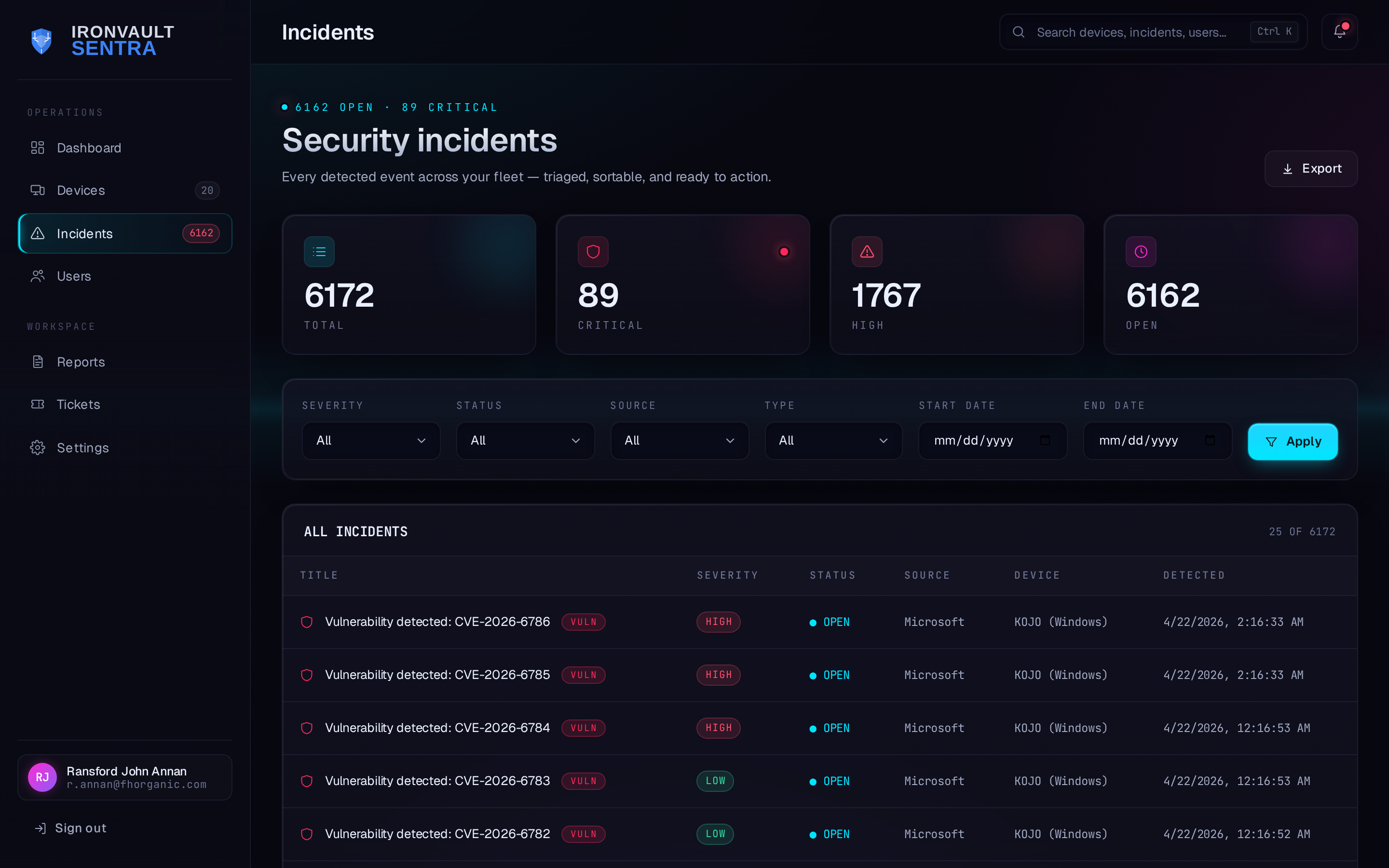 Incidents feed